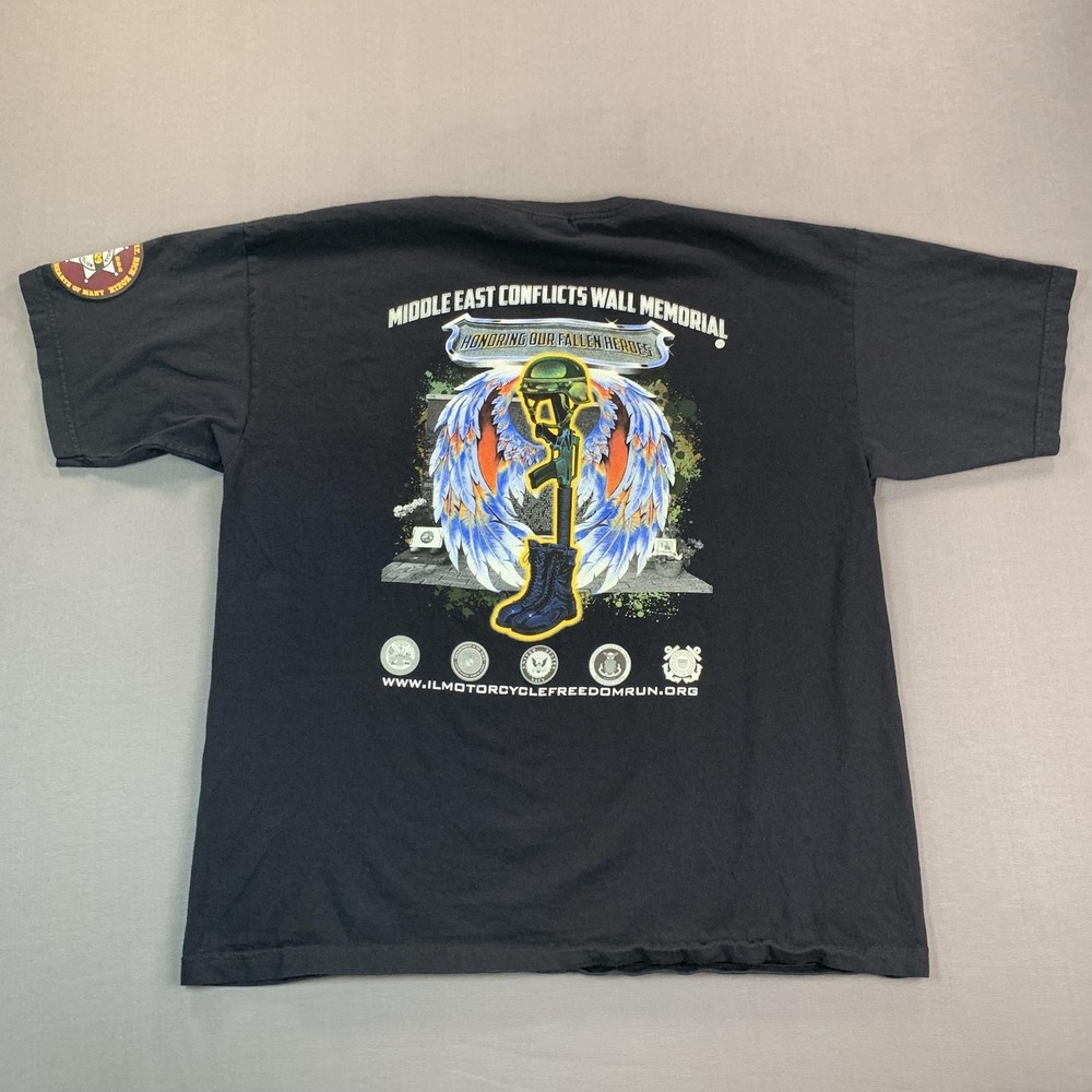 VTG Bayside Shirt Mens XL Black Illinois Motorcycle Freedom Pocket Tee Patriotic
